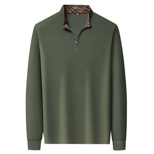 Herren Langarm-Halfzip-Pullover mit Troyerkragen und kariertem Innenkragen EB