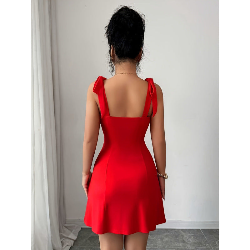 Damen Minikleid mit dekorativen Trägern und glamourösen Perlendetails EB