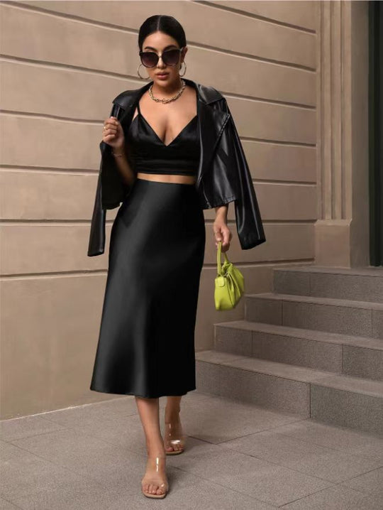 Damen Satin Rock mit schwingendem Saum und elegantem Schnitt EB
