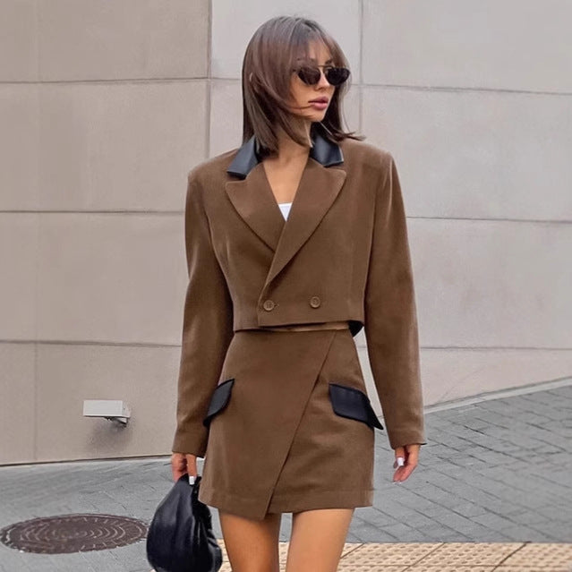 Damen modisches Blazer-Kleid mit eleganten Taschen und tailliertem Schnitt EB