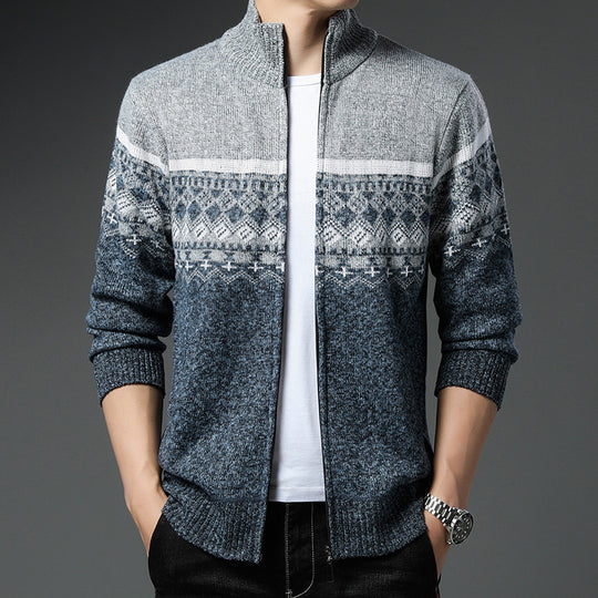 Herren Strickjacke mit hohem Kragen und attraktiven Mustern EB