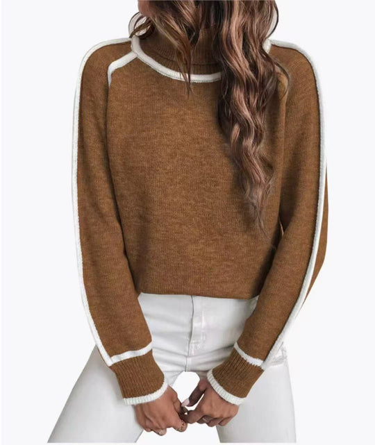 Damen Übergroße Strickpullover mit Stehkragen EB