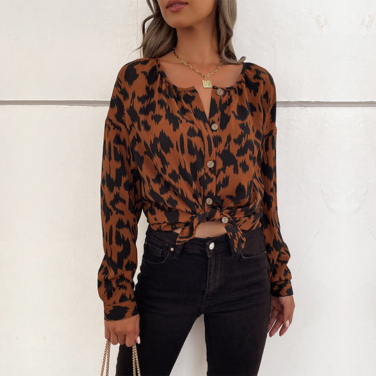 Damen Leopardenmuster Hemdbluse EB