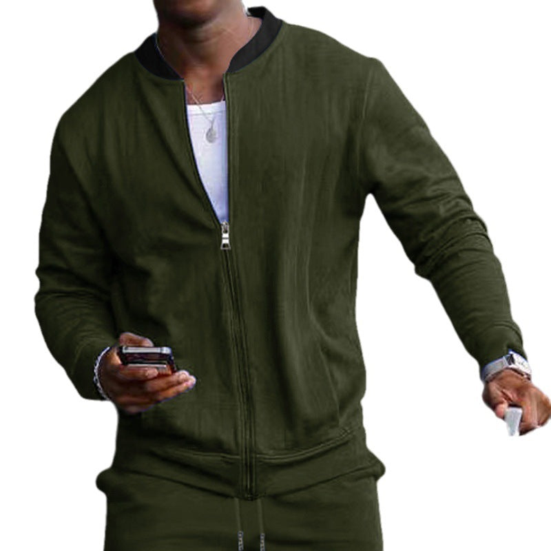Herren Minimalistische Bomberjacke mit durchgehendem Reißverschluss, geripptem Stehkragen & Eingrifftaschen EB