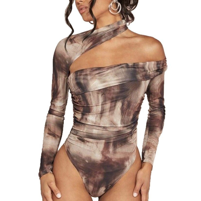 Damen Hochgeschlossener Bodysuit mit asymmetrischem Schnitt und raffinierten Drapierungen EB