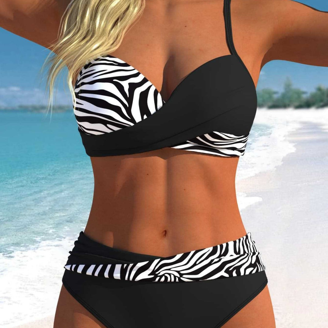 Damen Bikini-Set mit floralem Wickelmuster und bequemen High-Waist-Höschen EB