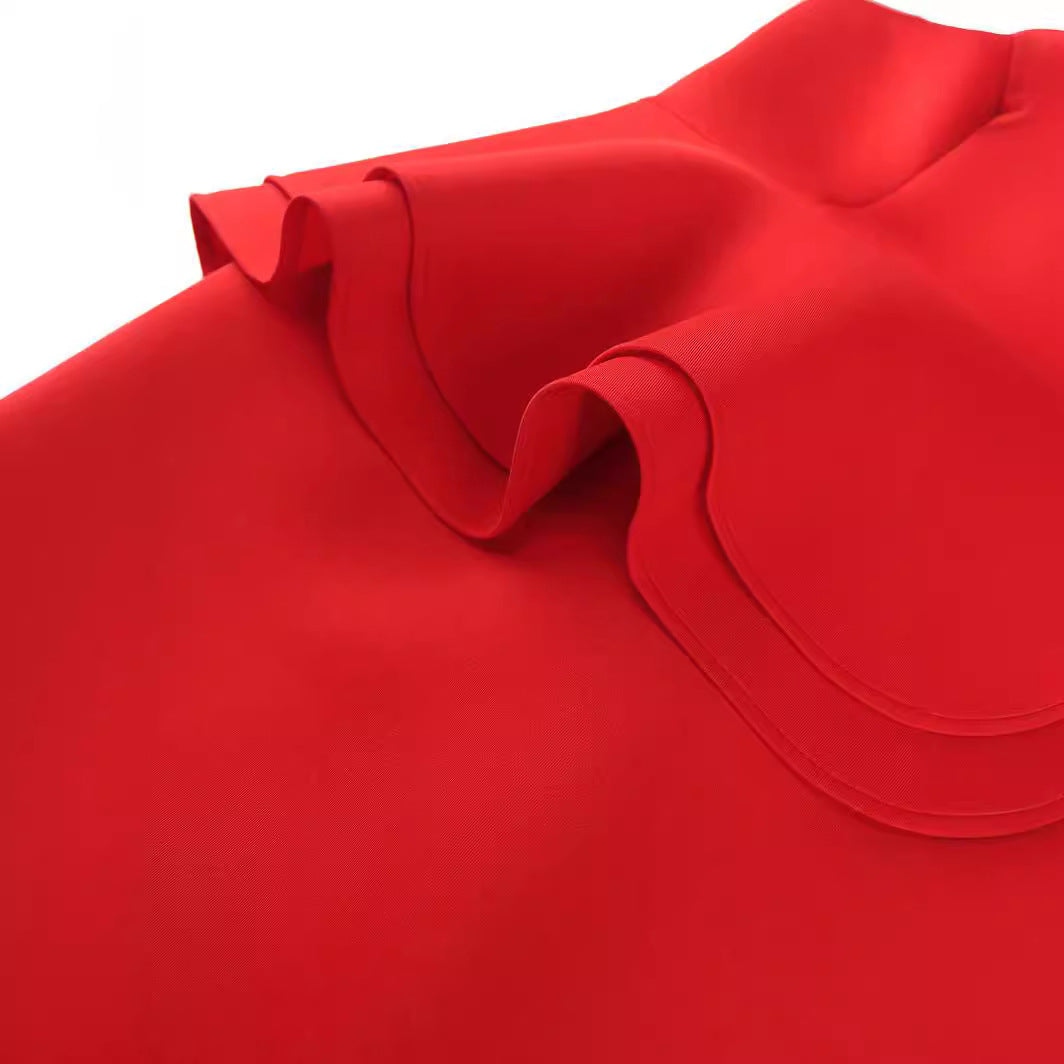 Damen figurbetontes Cocktailkleid mit asymmetrischem Rüschenvolant EB