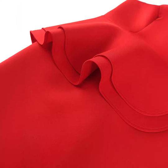 Damen figurbetontes Cocktailkleid mit asymmetrischem Rüschenvolant EB