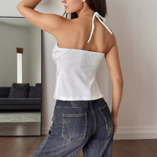 Damen Halter-Top mit gerafftem V-Ausschnitt und lässigem Schnitt EB