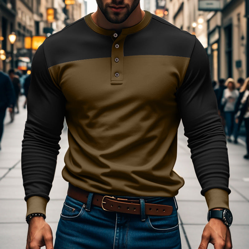 Herren modisches Langarmshirt mit Knopfleiste und strukturiertem Oberteil EB