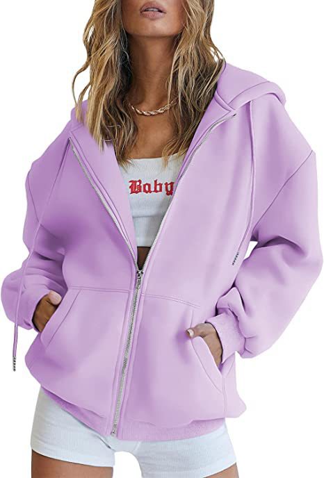 Damen nan oversized Kapuzenjacke mit durchgehendem Reißverschluss Kängurutaschen und weichem Sweatmaterial EB