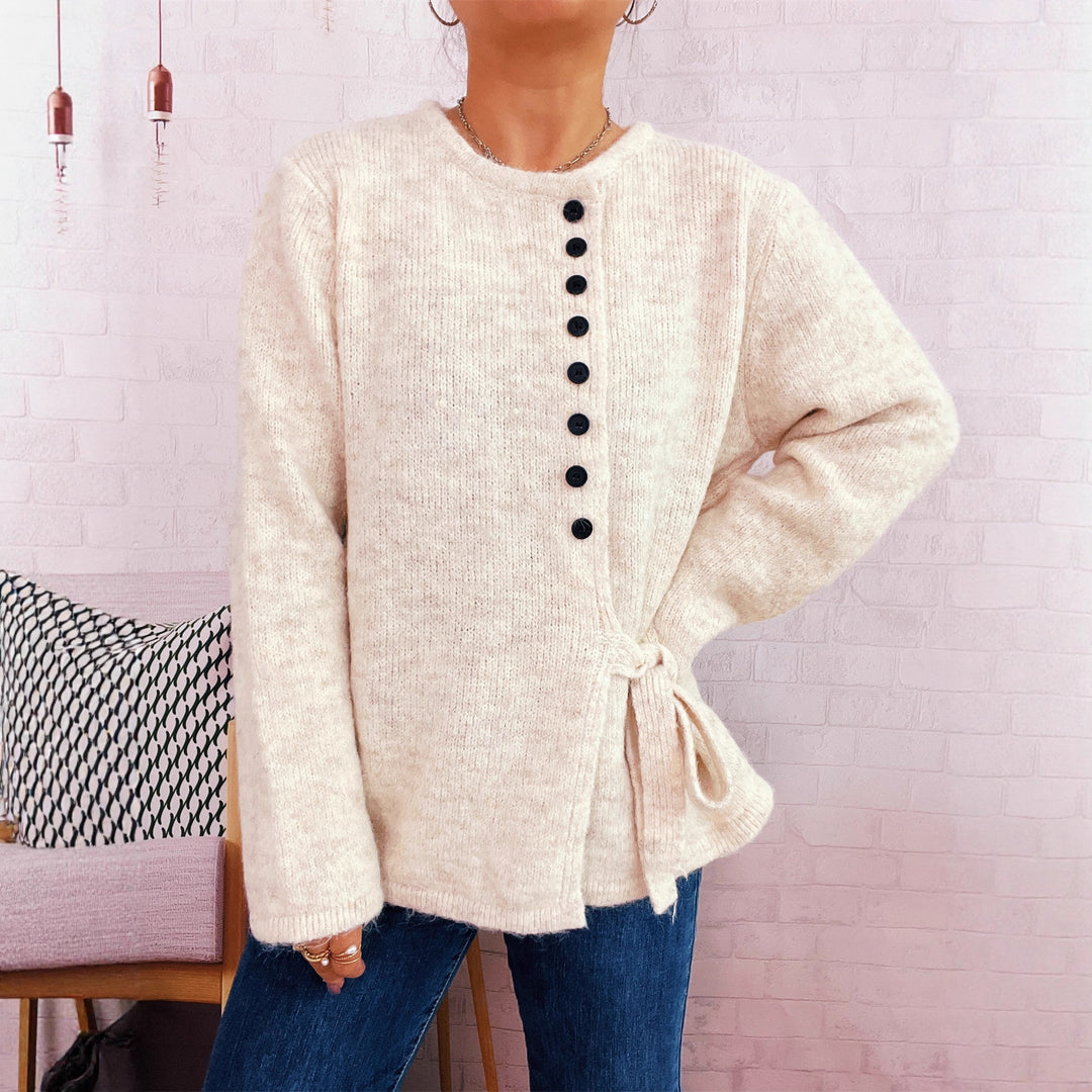 Damen Kuschelige Strickjacke mit elegantem Bindegürtel und modernen Knopfdetails EB