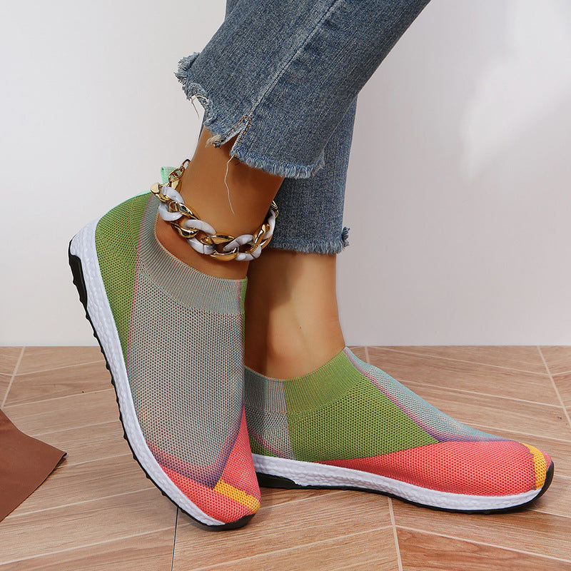 Damen Slip-On Sneakers mit atmungsaktiver Strick-Oberfläche und rutschfester Sohle EB