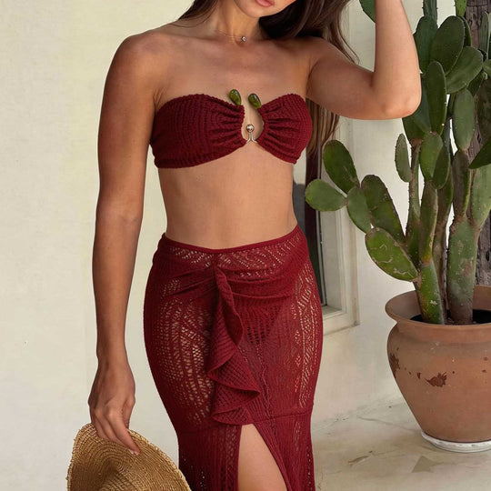 Damen Bandeau-Bikini mit Rüschenrock und elegantem Verschluss EB