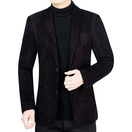 Herren Slim-Fit Samtstruktur-Sakko mit Glencheck-Optik EB