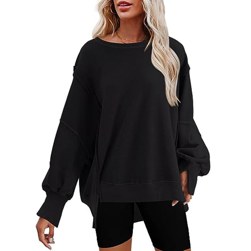 Damen Komfortabler Oversized Pullover mit lässigen Puffärmeln EB