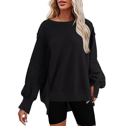 Damen Komfortabler Oversized Pullover mit lässigen Puffärmeln EB