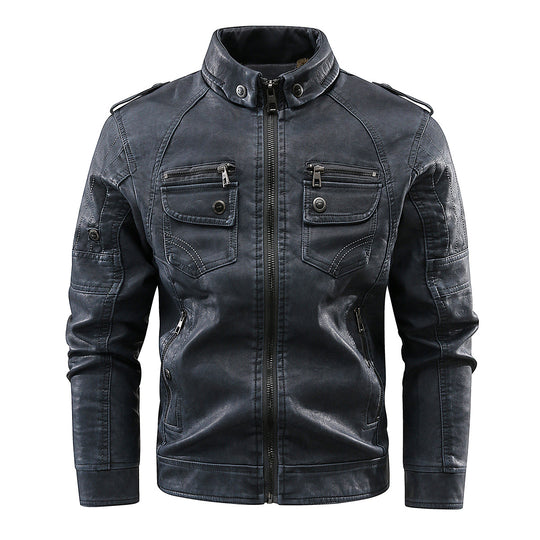 Herren stylische Bikerjacke mit praktischen Taschen und hochgeschlossenem Kragen EB