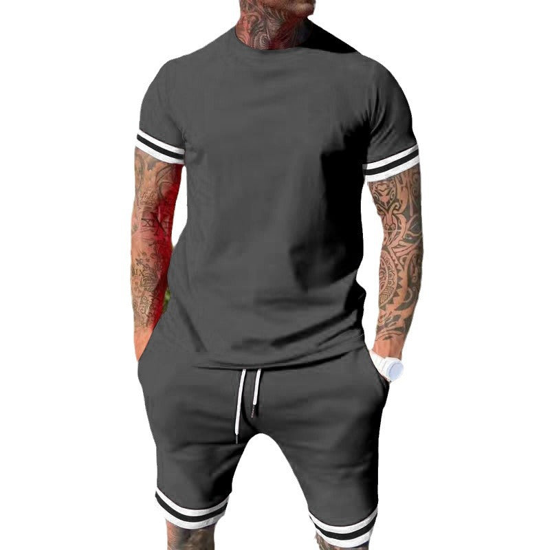 Herren nan sportliches Freizeitset aus Baumwolljersey mit Rundhalsshirt und Kordel-Kurzhose EB