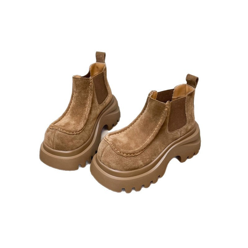 Damen Chunky Chelsea Boots mit rutschfester Profilsohle und weichem Veloursleder EB