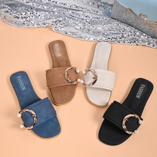 Damen Strand-Sandalen mit dekorativen Perlen und modischem Riemendesign EB