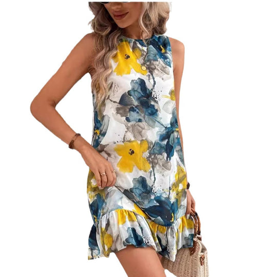 Damen Blumenkleid mit Rüschensaum EB