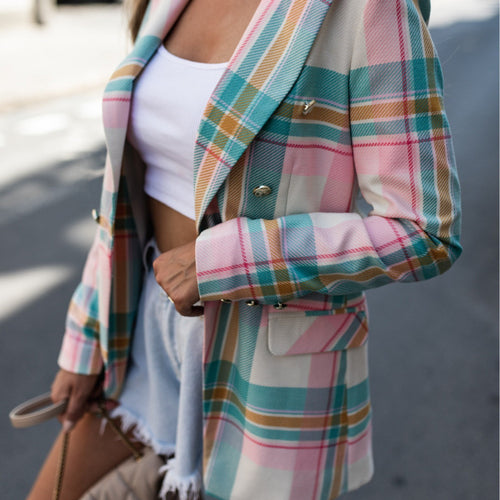 Damen Trendy Karomuster Blazer EB