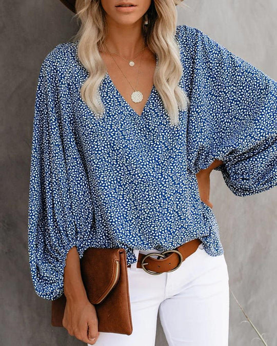 Damen Bluse mit weiten Ärmeln und floralem Muster EB