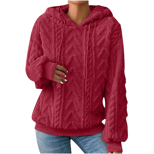 Damen nan kuscheliger Kapuzenpullover mit Zopfmuster Eingrifftaschen und Rippbündchen EB