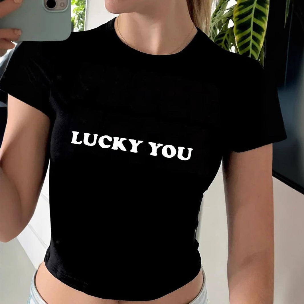 Damen Crop-T-Shirt mit kreativem Totenkopf-Design und figurbetontem Schnitt EB