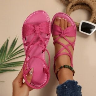 Damen Zarte Römersandalen mit Schleifen-Detail und verstellbaren Schnürriemen EB