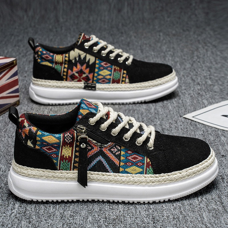 Damen espadrille-inspirierte Plateau-Sneaker mit gewebten Ethno-Einsätzen, seitlichem Reißverschluss und gedämpfter Leichtsohle EB