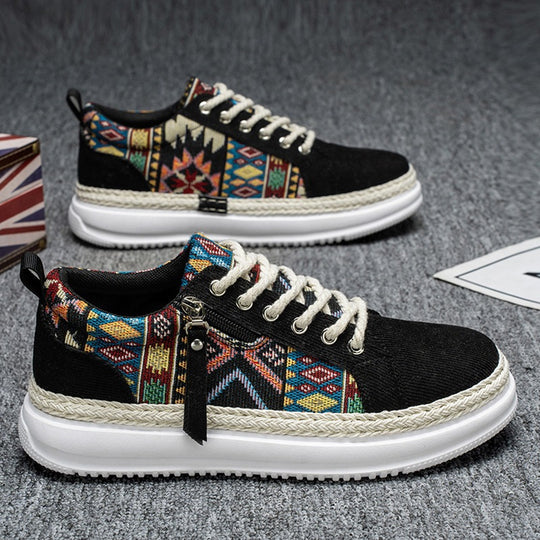 Damen espadrille-inspirierte Plateau-Sneaker mit gewebten Ethno-Einsätzen, seitlichem Reißverschluss und gedämpfter Leichtsohle EB