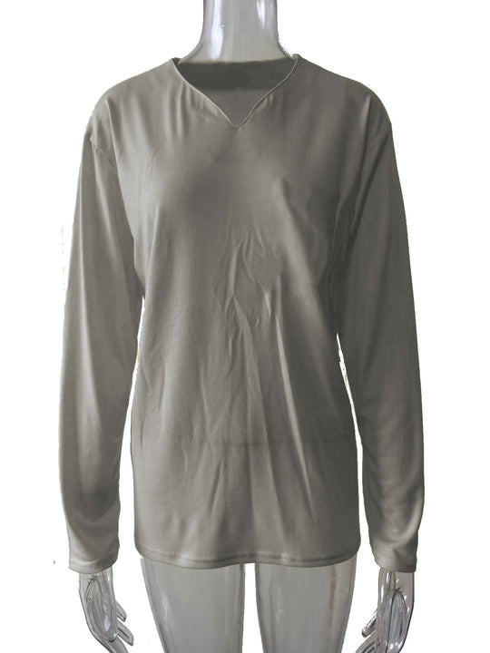Damen nan legeres Langarmshirt mit V-Notch-Ausschnitt, Brusttasche und lockerer Oversize-Passform EB