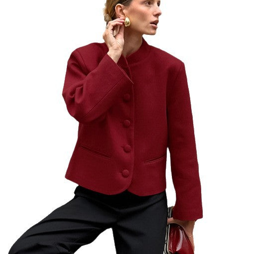 Damen Modische Jacke mit hochgeschlossenem Kragen und Knopfdetails EB
