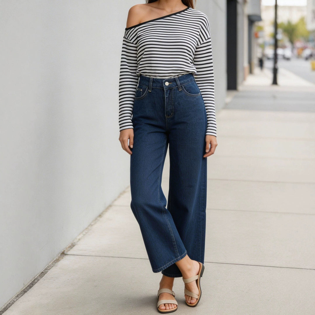 Damen nan High‑Waist Wide‑Leg-Jeans mit weitem Bein und klassischem Five‑Pocket-Schnitt EB