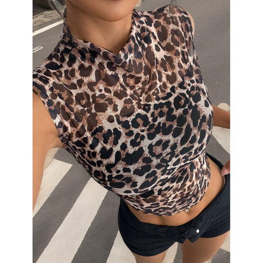 Damen figurbetontes Tiermuster-Top aus leichtem Jersey EB