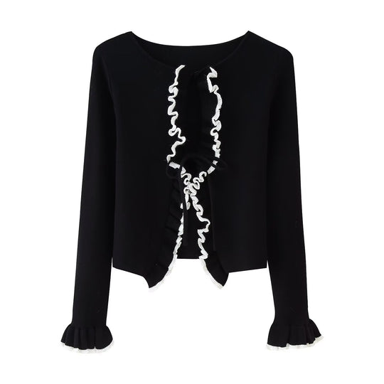 Damen elegante Strickjacke mit Rüschendetails und femininem Schnitt EB