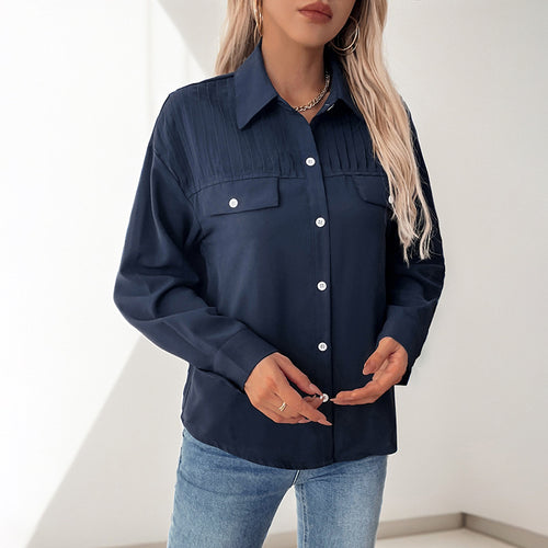 Damen elegante Bluse mit dekorativer Faltenstruktur EB