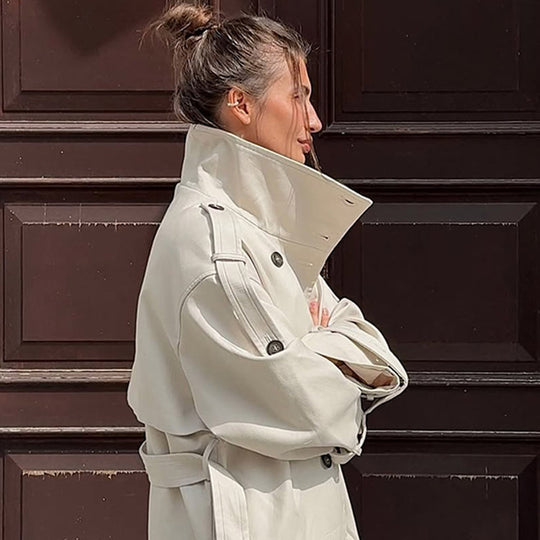 Damen Oversized Trenchcoat mit Taschen und stilvollen Knopfdetails EB
