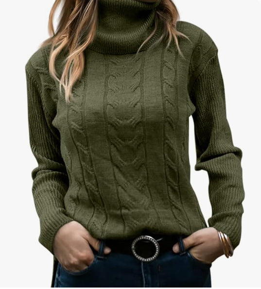 Damen Strickpullover mit Stehkragen und Zopfmuster EB