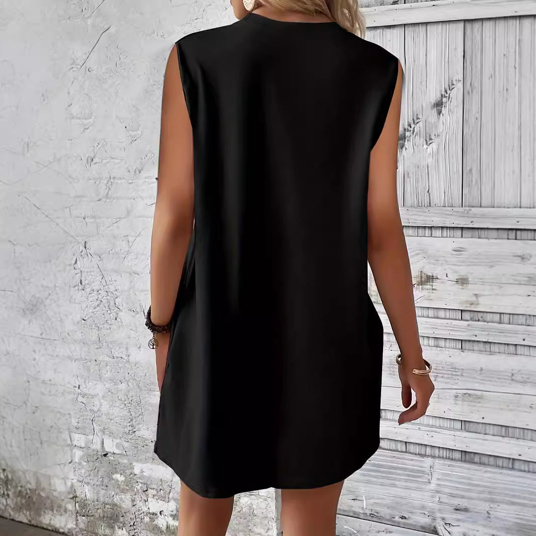 Damen lässiges T-Shirt Kleid mit Taschen und Rundhalsausschnitt EB