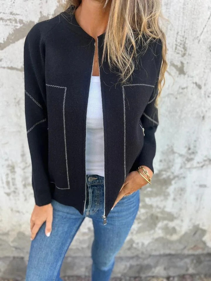 EB | Strickjacke Jacke Wollmischung Lockere Passform Reißverschluss Seitentaschen