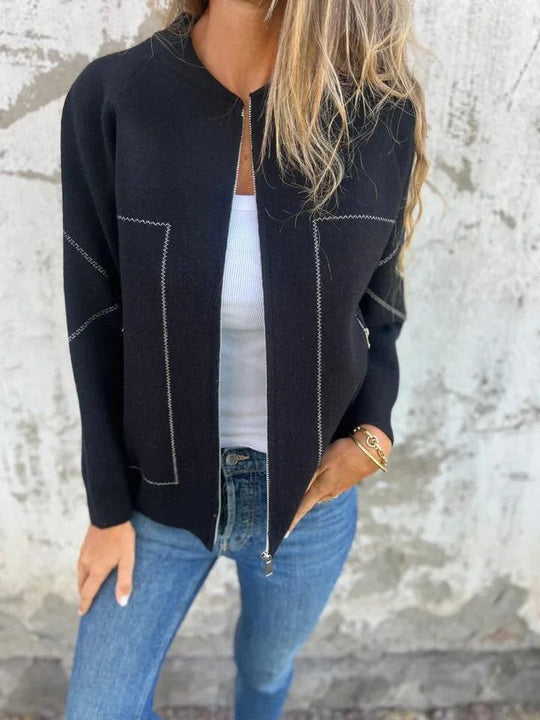EB | Strickjacke Jacke Wollmischung Lockere Passform Reißverschluss Seitentaschen