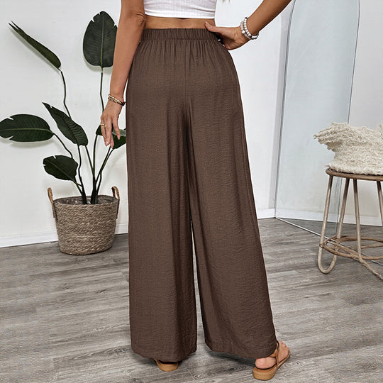 Damen weite Luftige Hose mit elastischem Bund und seitlichen Eingrifftaschen EB