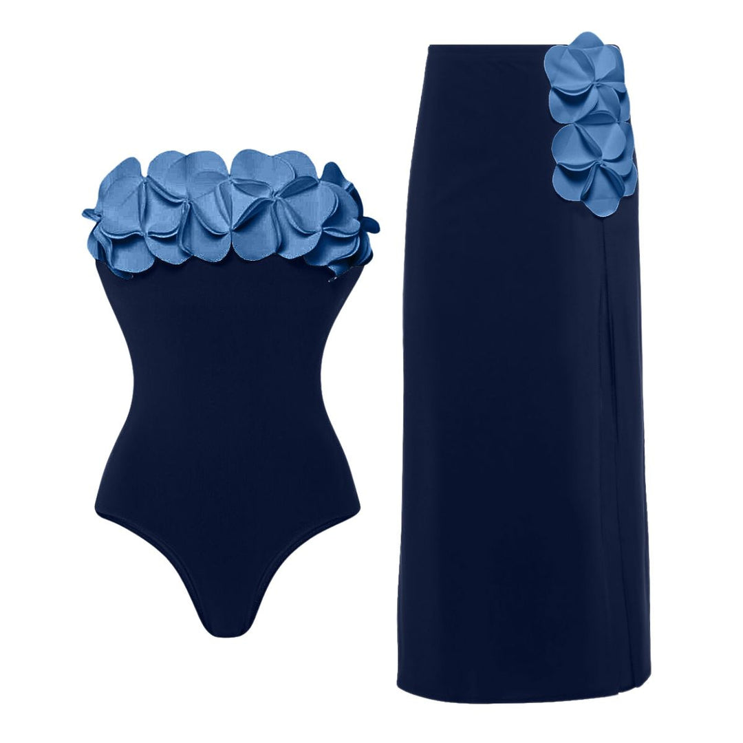 Damen Schwimmanzug mit asymmetrischem Schnitt und floralen Applikationen EB