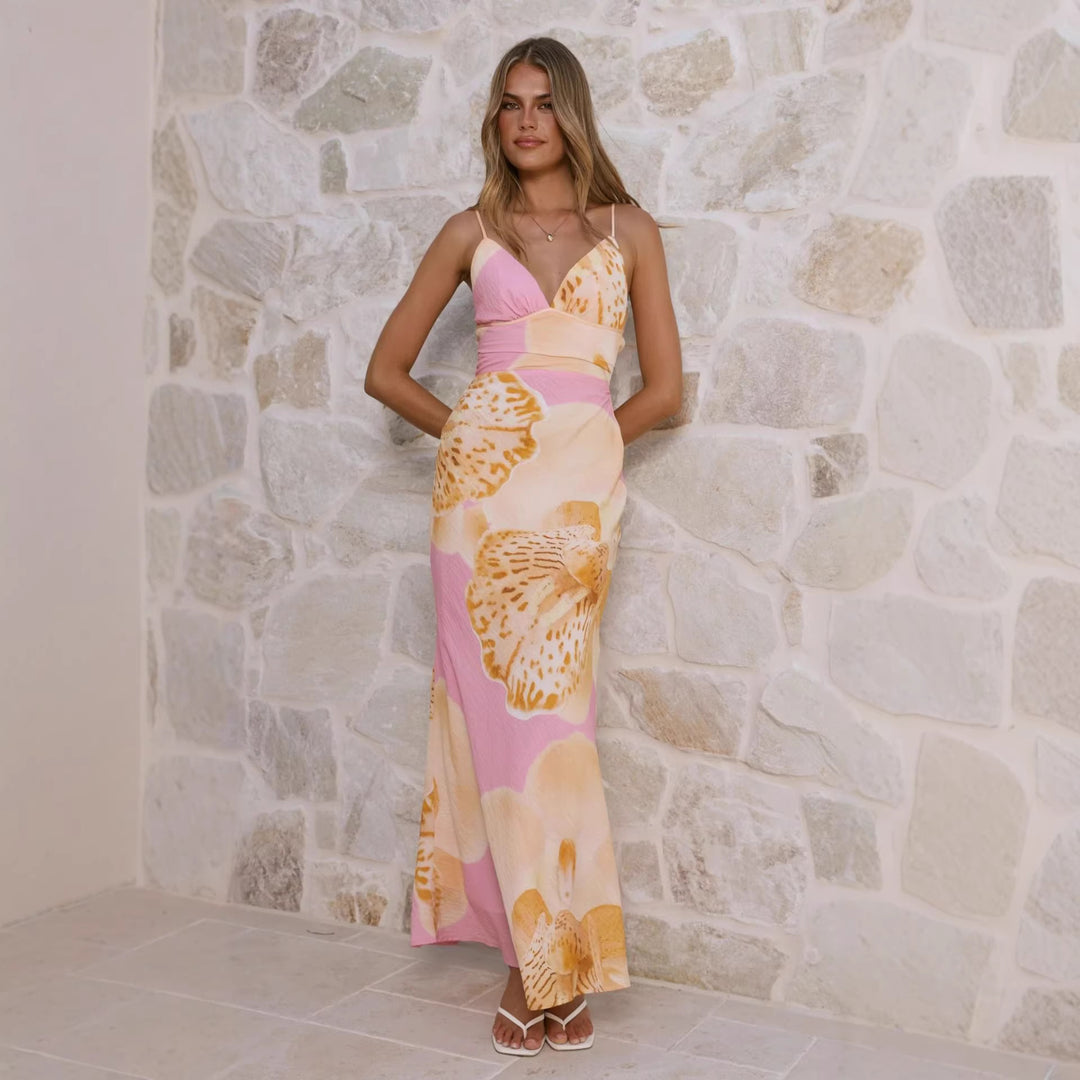 Damen Maxikleid mit floralem Design und raffinierten Rüschendetails EB