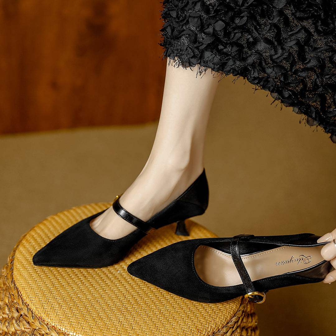 Damen Elegante Mary Jane Pumps mit dekorativem Riemen und niedrigem Absatz EB