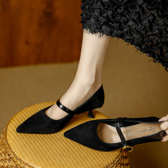 Damen Elegante Mary Jane Pumps mit dekorativem Riemen und niedrigem Absatz EB