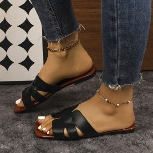 Damen Flache Riemchensandalen aus hochwertigem Leder EB